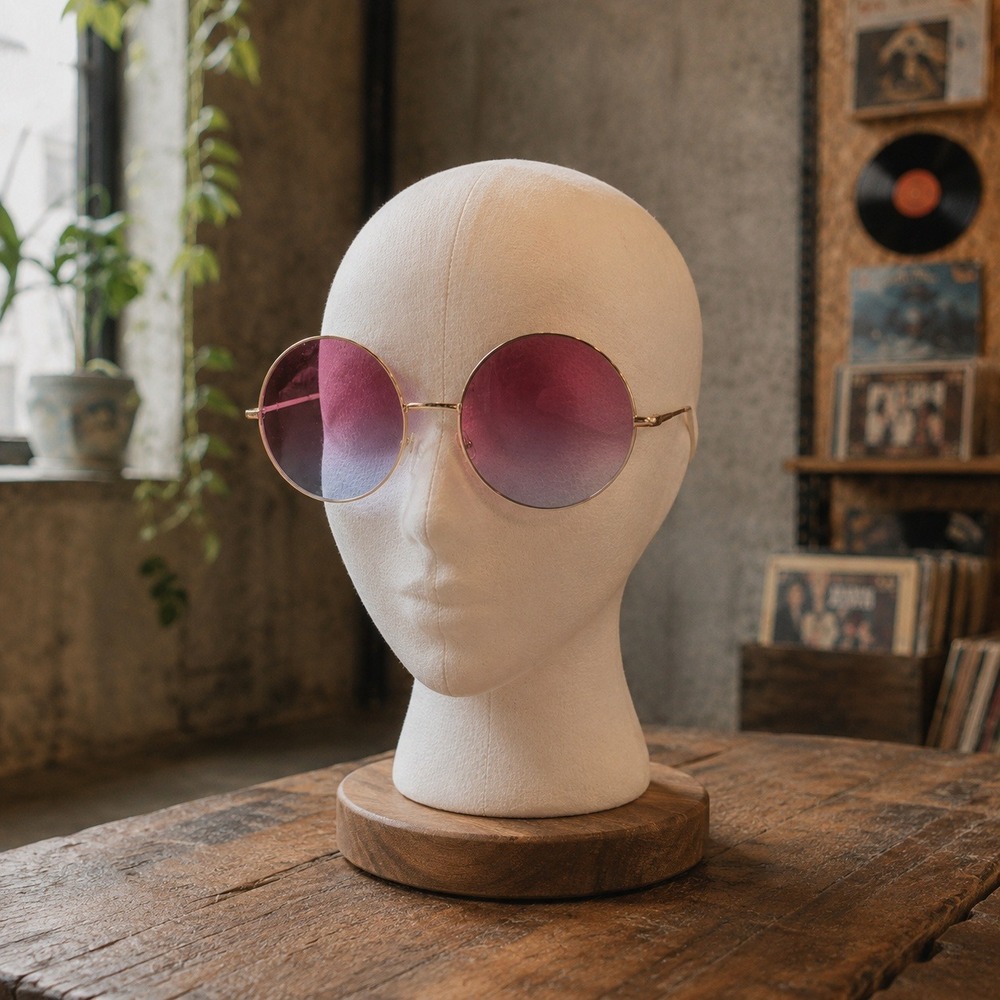 Womens Retro Oversized Round Sunglasses Pink Blue Ombre Lenses Gold Frame